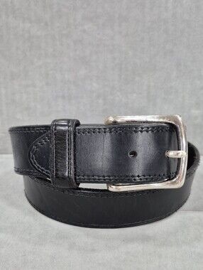 Red Wing Shoes belt men's 32 black leather solid brass silver buckle